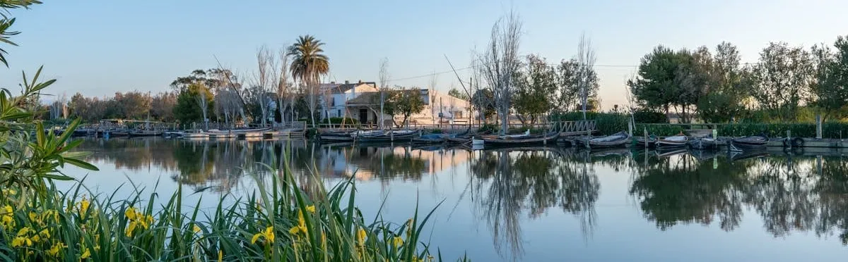 Barca tradicional navegando por el lago de la Albufera de Valencia